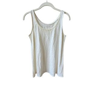 Eileen Fisher Cream Embellished Linen Tank Top